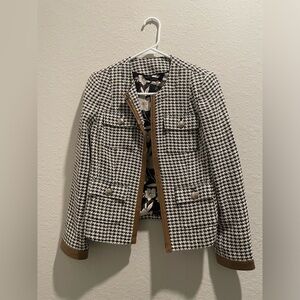 WHBM blazer. Chic checkered pattern, floral inner layer, embroidered buttons.